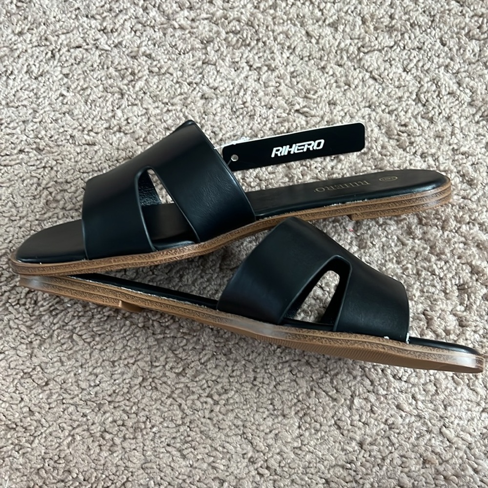 NWT Rihero Women's Black Slide Sandals - Picture 4 of 5